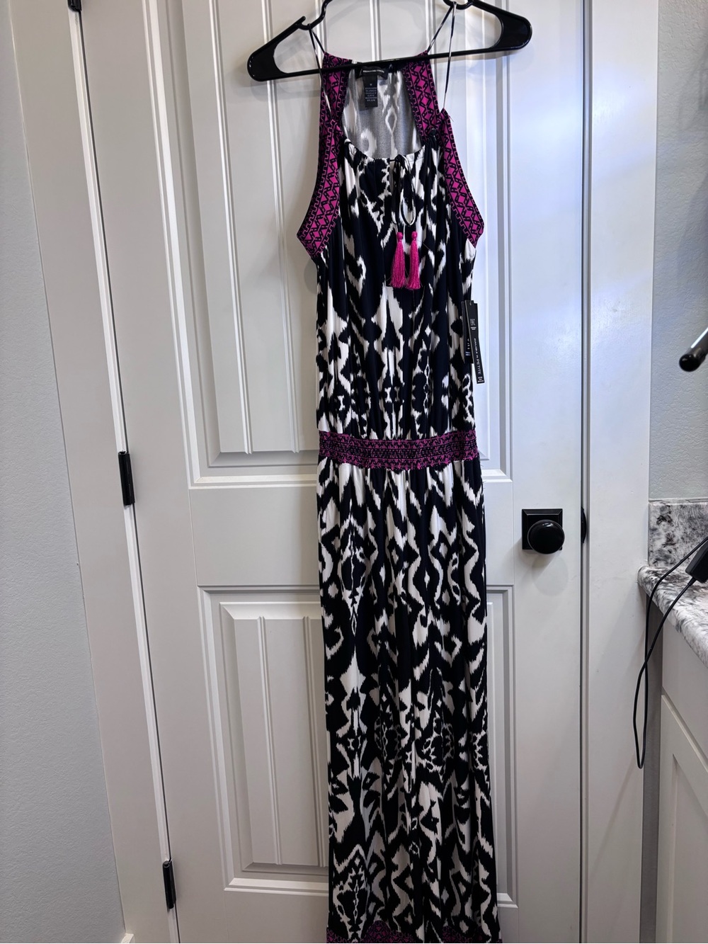 INC International Concepts Black & White Printed Jumpsuit with Pink Accents